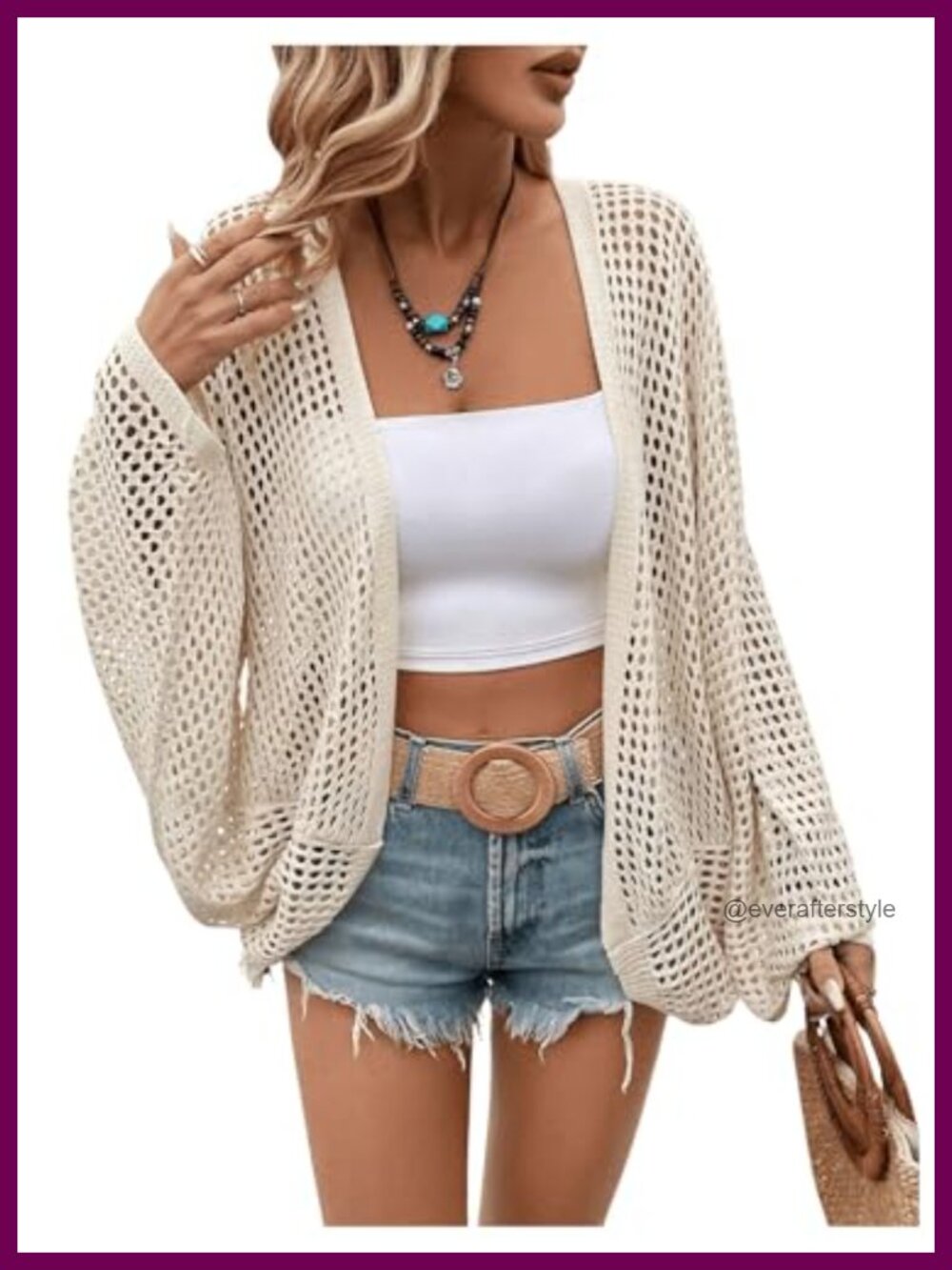 Crochet Cardigan Lightweight Sweater Open Front Loose Fit Summer Beach Coverup